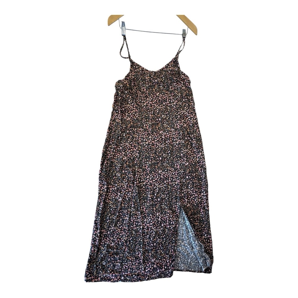 Wallflower Floral Midi‎ Dress XL Black Pink Slit Adjustable Straps Rayon
